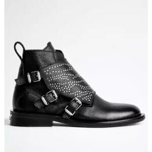 Zadig & Voltaire Black Laureen Studded Leather Ankle Booties Size 40/US 9 NWT